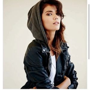 Free People Hooded Vegan leather jacket